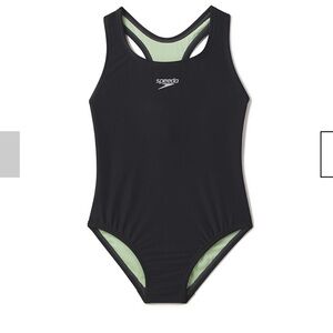 Speedo Girls Solid Racerback One Piece Swimsuit Anthracite size 7 new black